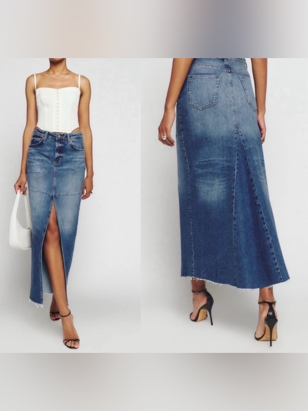 New Reformation Tazz Blue Denim Jean Skirt with Slit -Size 30